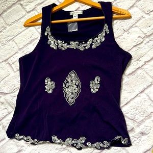Purple & silver beaded dressy tank